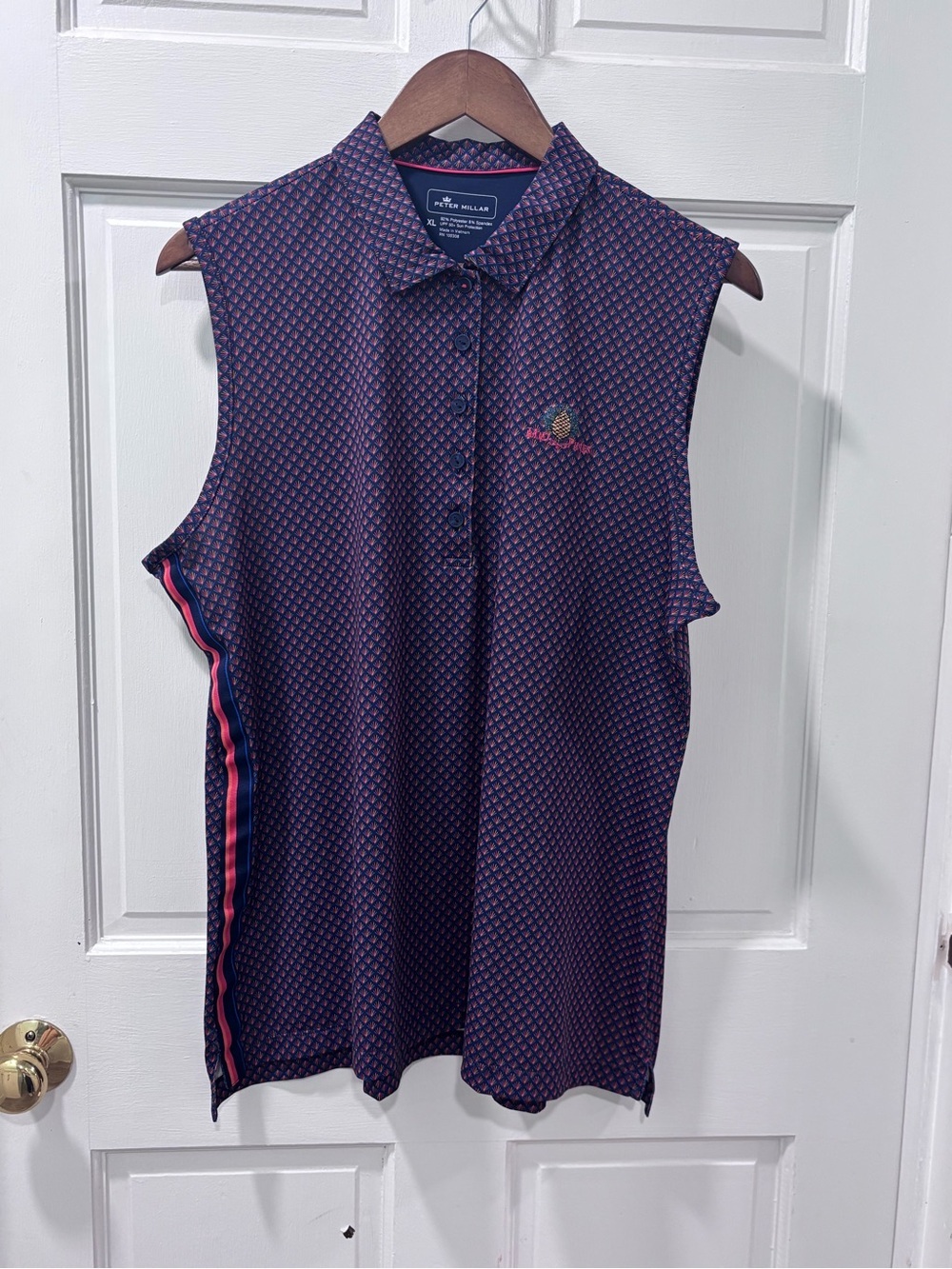 Peter Millar Women’s Sleeveless Golf Polo Size XL Deco Star Print UPF 50+ EUC